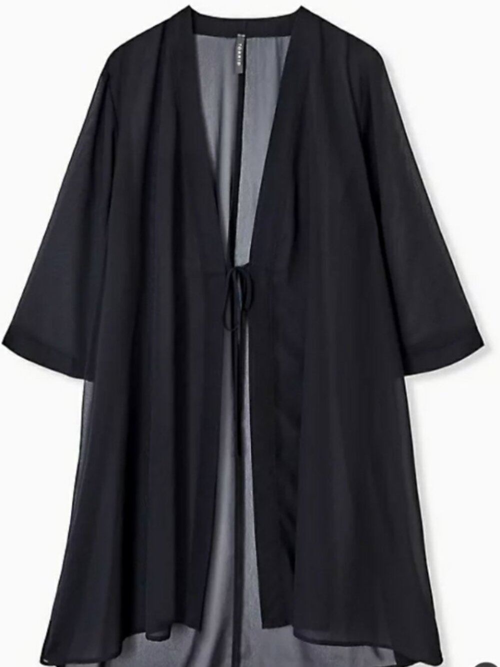 Torrid Sheer Tie-Front Black Kimono Cover-Up Women's Plus Size 1/2